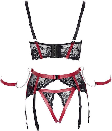 Sexy Lingerie Set with Lace and Black Garters 3 Pieces