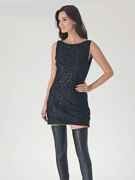 Rochie Minipăun Negru Păpăuțe Cu Spatele Drapat