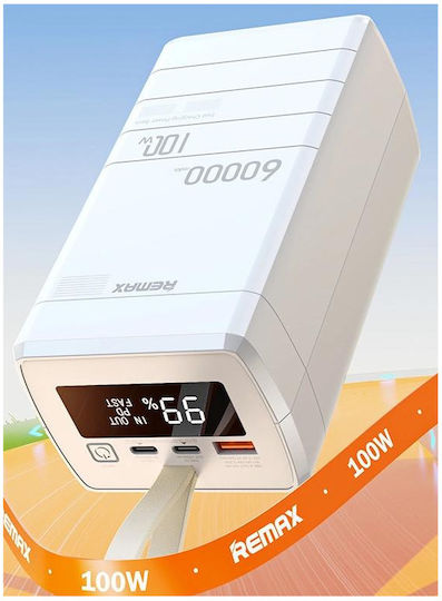 Remax RPP-650 Power Bank 60000mAh 100W με Θύρα USB-A και 2 Θύρες USB-C Power Delivery Λευκό