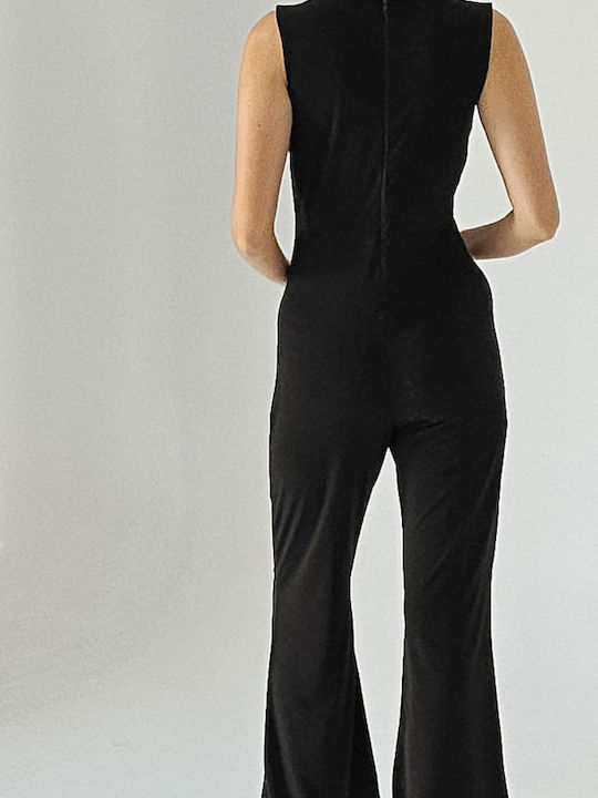 Black Jumpsuit with Open Neckline and Chain Detail