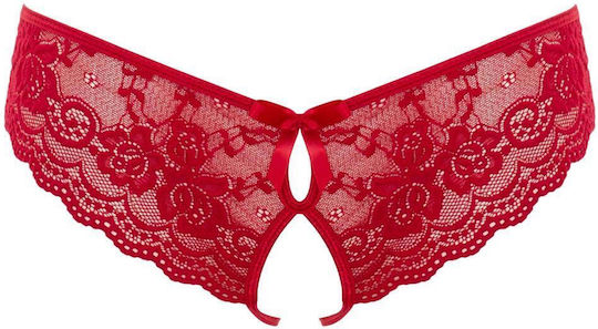 Γυναικείο Sexy String Αυτοκινήτου με Δαντέλα & Πέρλες Κόκκινο