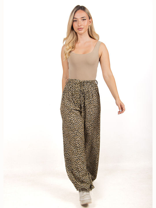 Ellen Damen Stoff Palazzo-Hose Leopard Leopard