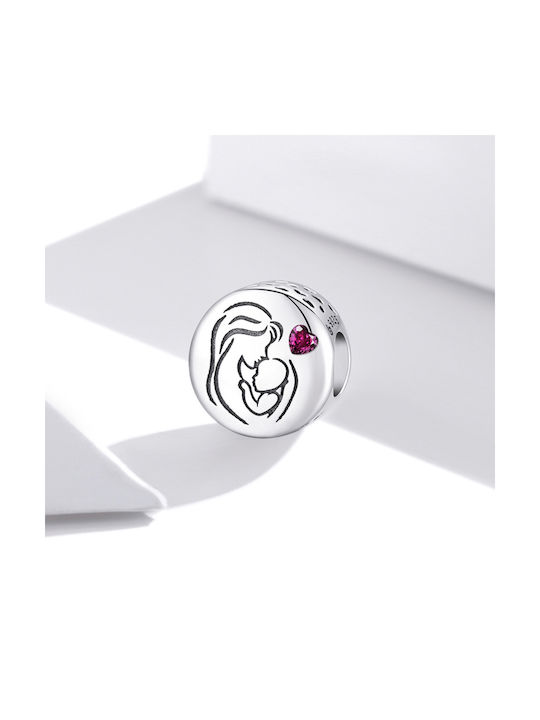 Silver me Mom With Baby And Red Heart Charm Μαμά από Ασήμι