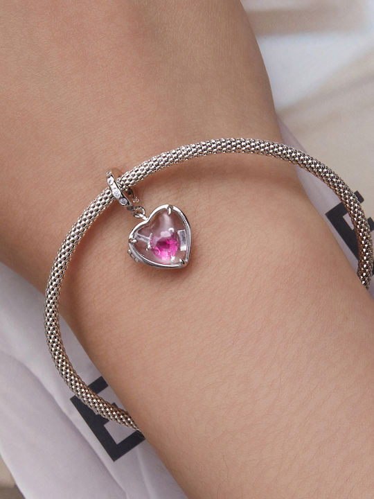 Silver me Loving Hanging Bead Charm Heart In Red Silver