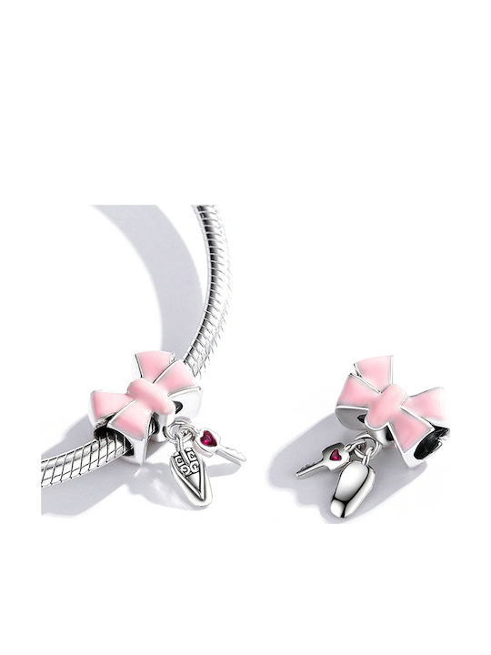Silver me Pink Schleife Schlüssel Charm aus Rosa Vergoldetem Silber Rosa