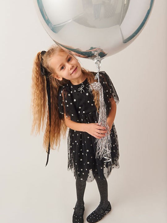 Kinderkleid Kurzärmelig Tüll Polka Dot Black