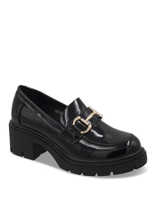 Tsouderos Shoes Patent Leather Women's Loafers in Black Color