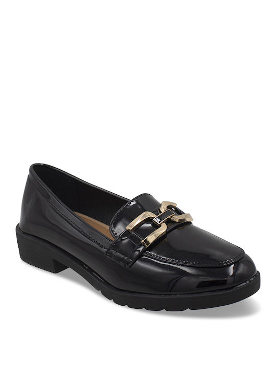 Tsouderos Shoes Patent Leather Women's Loafers in Black Color