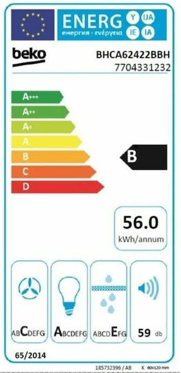 Beko Απορροφητήρας Καμινάδα 60cm Μαύρος