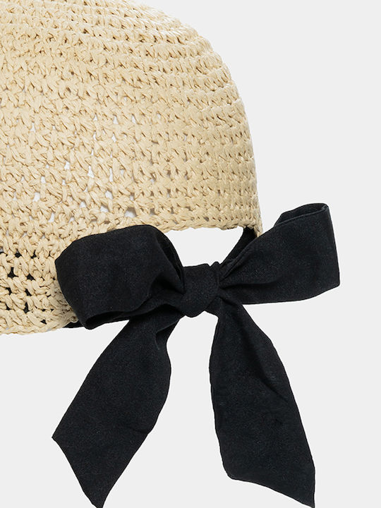 Beige Jockey Straw Hat Black Brim Μπεζ One Size