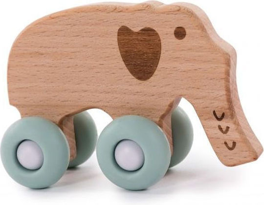 Bo Jungle Push Along Elephant on Wheels από Ξύλο για 6+ Μηνών