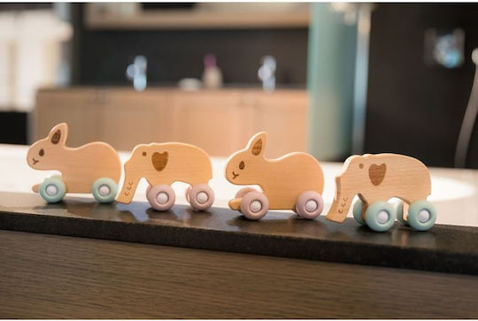Bo Jungle Push Along Elephant on Wheels από Ξύλο για 6+ Μηνών