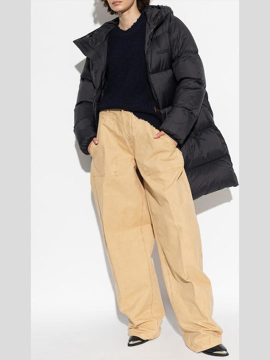 Μακρύ Γυναικείο Puffer Μπουφάν για Χειμώνα Black
