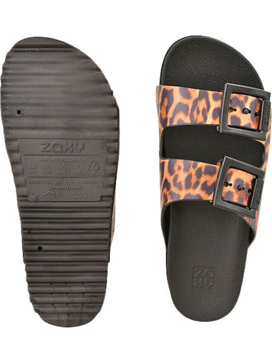 Zaxy Damen Sandalen Schwarz mit Tigerprint