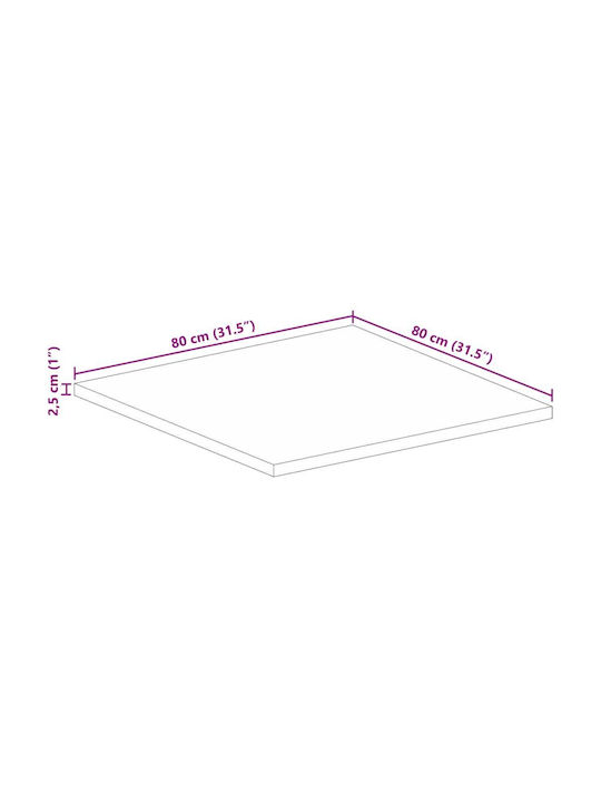 vidaXL Square Table Surface made of Solid Wood Mango - Brown 80x80x2.5cm 371350 1pcs