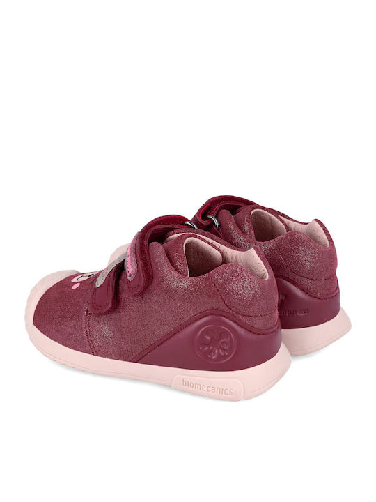 Anatomical Leather Kids Boots with Velcro Burgundy
