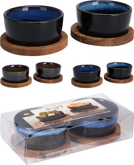 Excellent Houseware Bol de Servire Rotund Ceramică Albastru cu Diametru 9buc