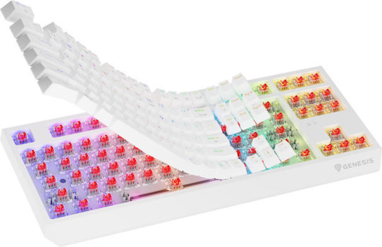 Genesis Thor 230 TKL Ασύρματο Gaming Μηχανικό Πληκτρολόγιο Tenkeyless με Outemu Red διακόπτες και RGB φωτισμό (Αγγλικό US) Λευκό