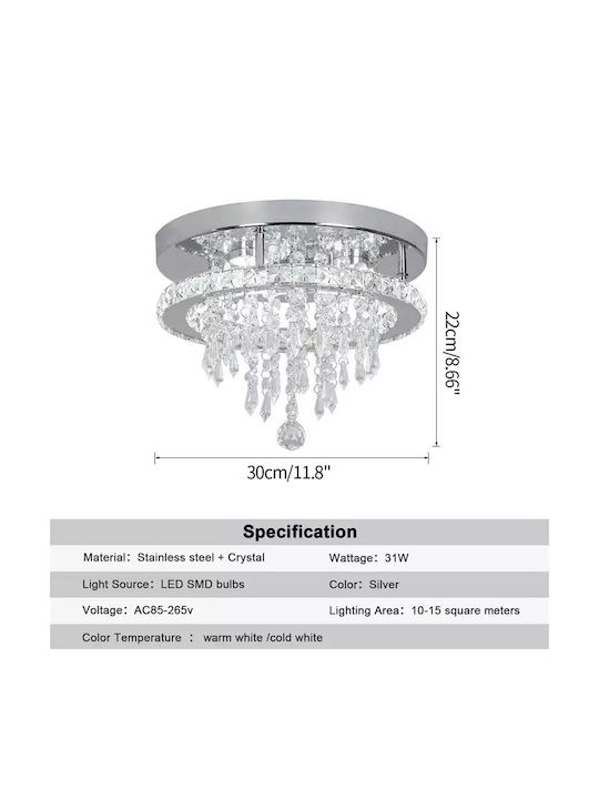 Modernă Plafonieră de tavan cu LED Integrat și Cristale Alb