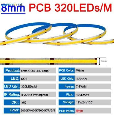 Bandă LED 12V Alb Rece Lumină 1m Tip COB
