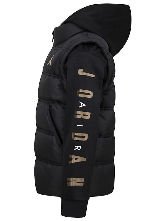Down Jacket Kids Sports Sleeveless Windproof Hooded Black
