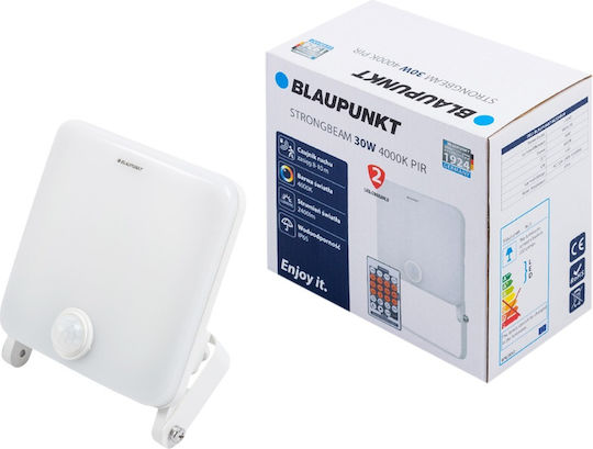 Greenie Στεγανός Προβολέας LED 30W Φυσικό Λευκό 4000K με Αισθητήρα Κίνησης και Τηλεχειριστήριο IP65