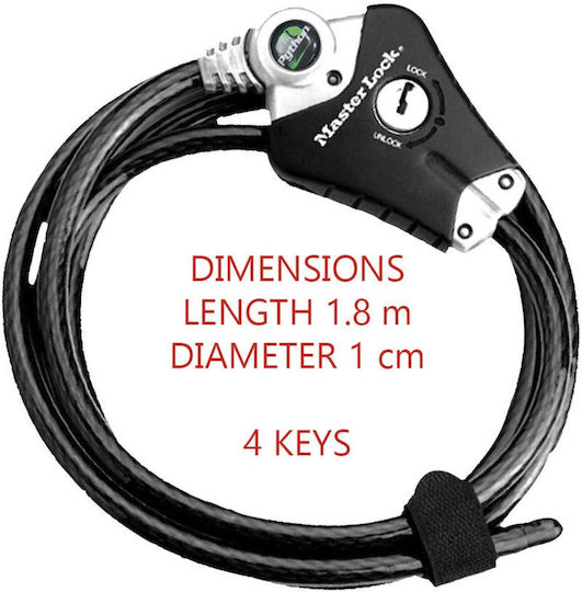 Master Lock Κλειδαριά Ποδηλάτου Κουλούρα με Κλειδί Μαύρη