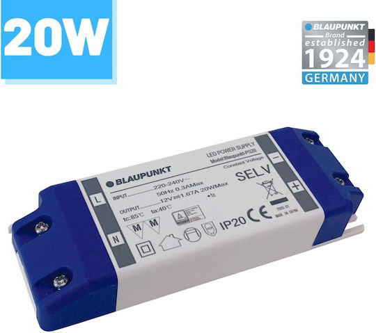 Greenie Τροφοδοτικό LED IP20 Ισχύος 20W με Τάση Εξόδου 12V