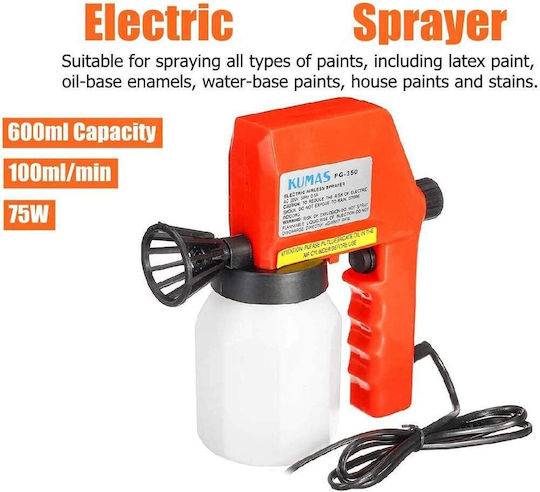 Elektrische Farbspritzpistole Kumas Pg-350 Kapazität 600ml 75w Weiß-Orange