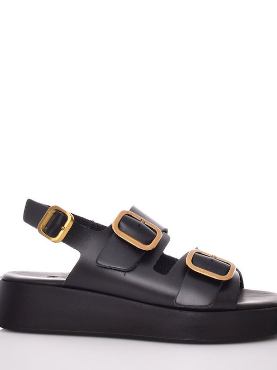 Baroque Leather Women's Flat Sandals Flatforms in Black Color