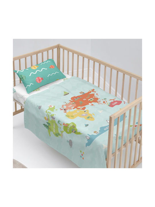 HappyFriday Happynois World Map Baby Sheets Set Crib Cotton Colorful 120x180cm