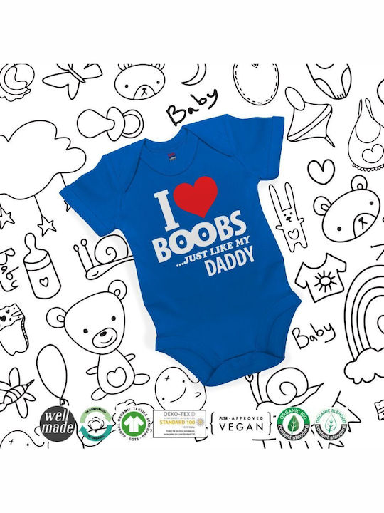 Koupakoupa I Love Boobs ...just Like My Daddy Baby Bodysuit Underwear Short-Sleeved Cobalt Blue