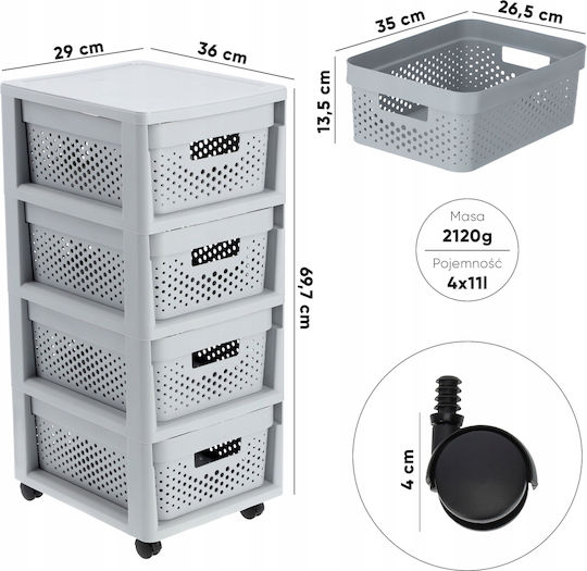 Curver Boden Badezimmerregal Kunststoff mit 4 Regalböden 30x36x69cm Gray