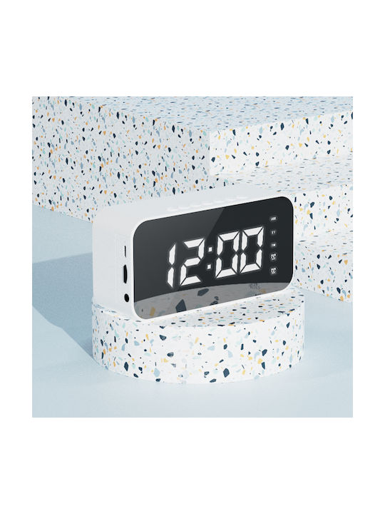 iSEN Ceas De Masă Digital Led Din Plastic Cu Radio Alb