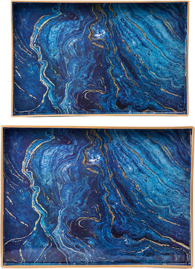 Artekko Serviertablett PP Blau 48x35cm Kunststoff Rechteckig Serviertablett mit Griffen in Blau Farbe 48x48x4.3cm 44043 2Stück