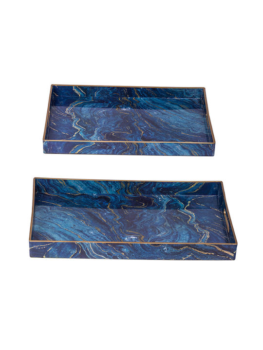 Artekko Serving Tray PP Blue 48x35cm Plastic Rectangular Serving Tray with Handles in Blue Color 48x48x4.3cm 44043 2pcs