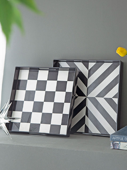 Artekko Tray for Serving PP 35cm Plastic Square Serving Tray with Handles in Black Color 35x35x4cm 44280 2pcs