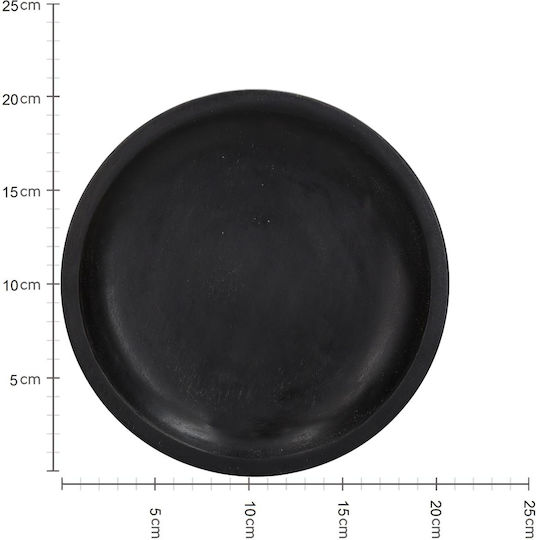 ArteLibre Wooden Round Serving Tray with Handles in Black Color 20.3x20.3x2.5cm 05150076 1pcs