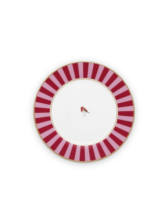 PiP Studio Love Birds Stripes Plate Desert Porcelain Red-Pink with Diameter 21cm 1pcs