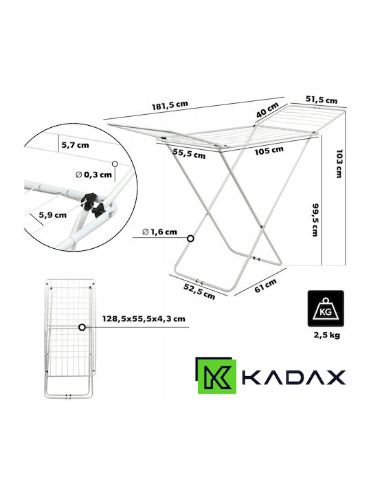 Kadax Πτυσσόμενη Απλώστρα Δαπέδου με Μήκος Απλώματος 18m