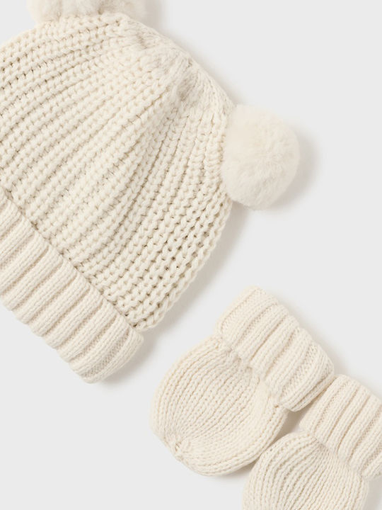 Kids Beanie Set with Gloves Knitted Beige for Newborn 2pcs