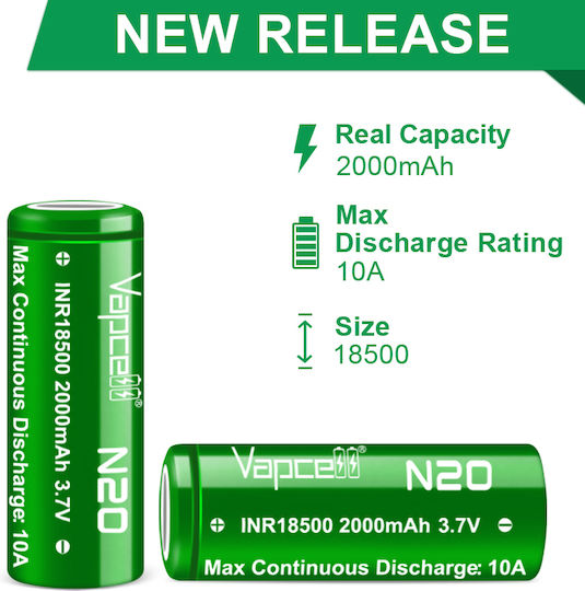 Vapcell Презареждаща батерия 18500 Li-ion 2000mAh 3.7V 1бр