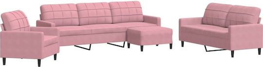 Living Room Furniture Set 3-Seater & 2-Seater & Armchair & Stool Pink