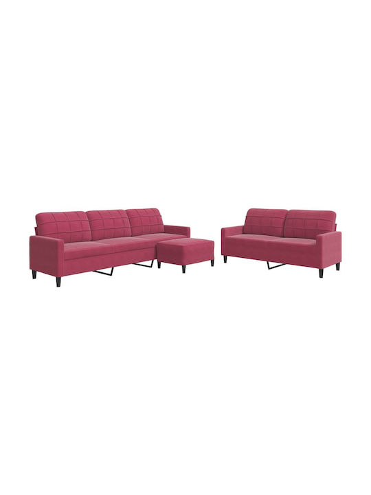 Living Room Furniture Set 3-Seater & 2-Seater & Stool Red