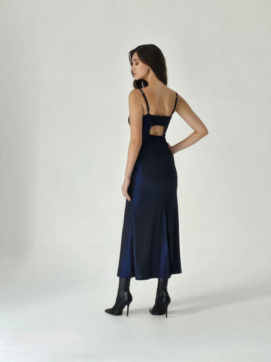 Καλοκαιρινό Midi Βραδινό Φόρεμα Εξώπλατο Electric Blue