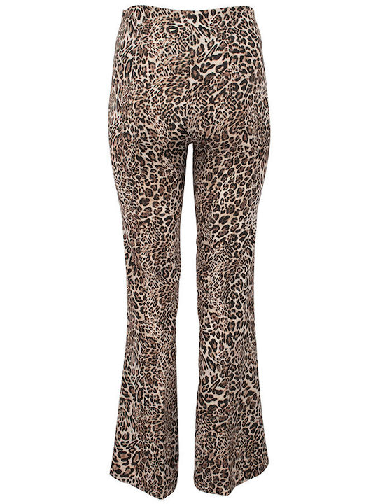 Flared Animal Print Trousers with Buttons