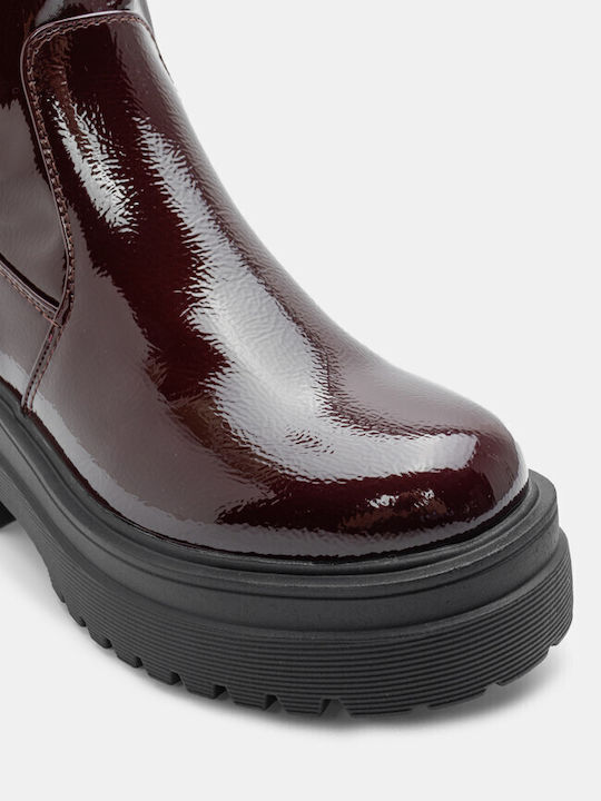 Sock Boots with Double Sole 4319670-burgundy-patent leather