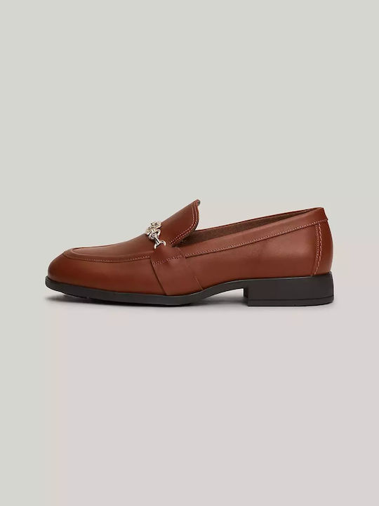 Leather Women's Loafers in Tabac Brown Color