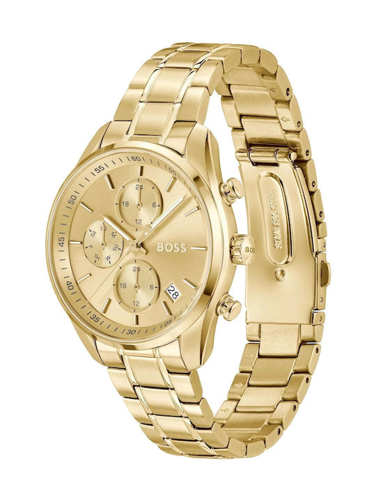 Boss Grand Ανδρικό Ρολόι 38mm Χρονογράφος Μπαταρίας με Χρυσό Μεταλλικό Μπρασελέ