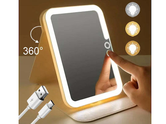 Oglindă de machiaj iluminată cu LED și suport vertical 17x11.5x1.2cm